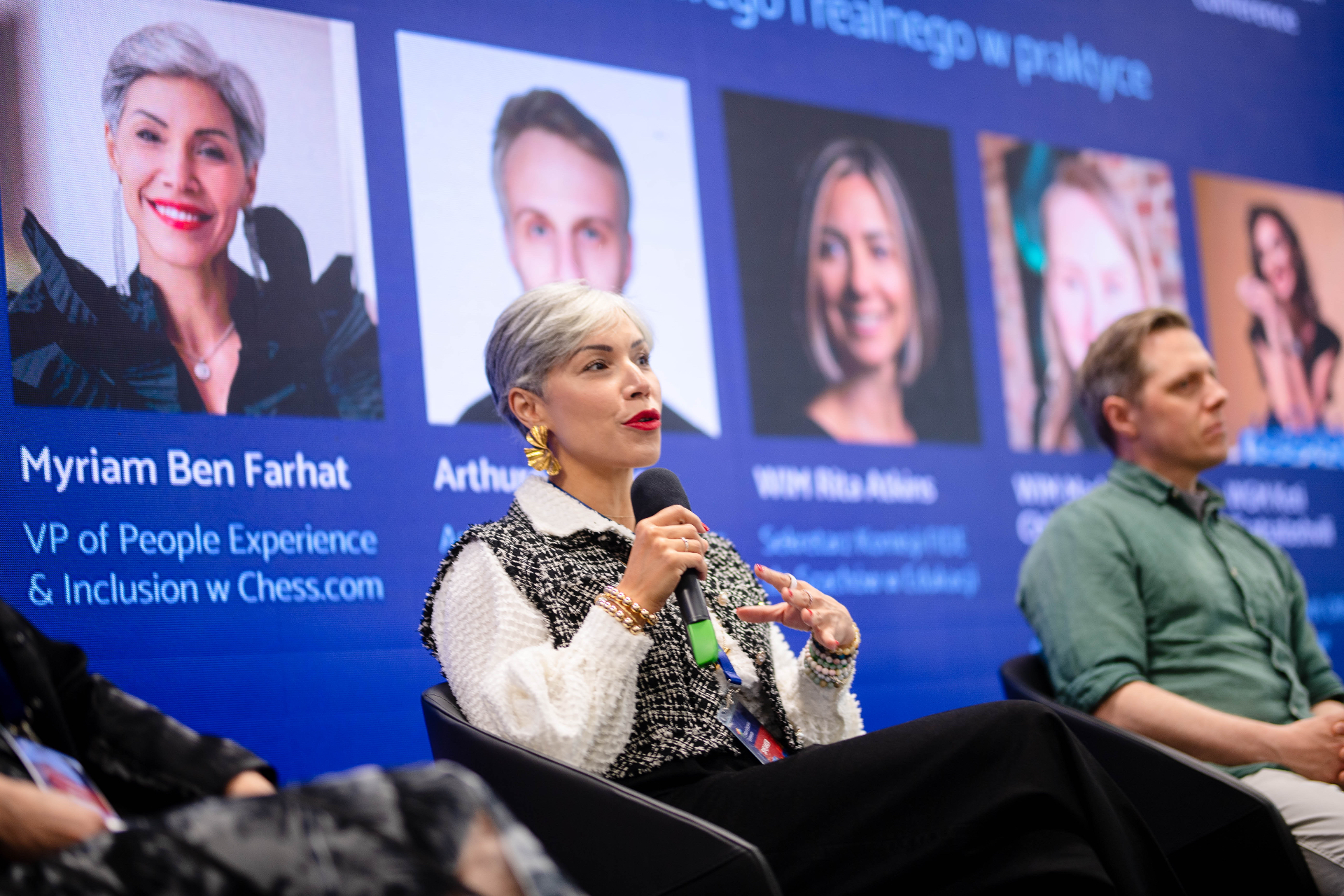 Myriam Ben Farhat speaking at conference panel