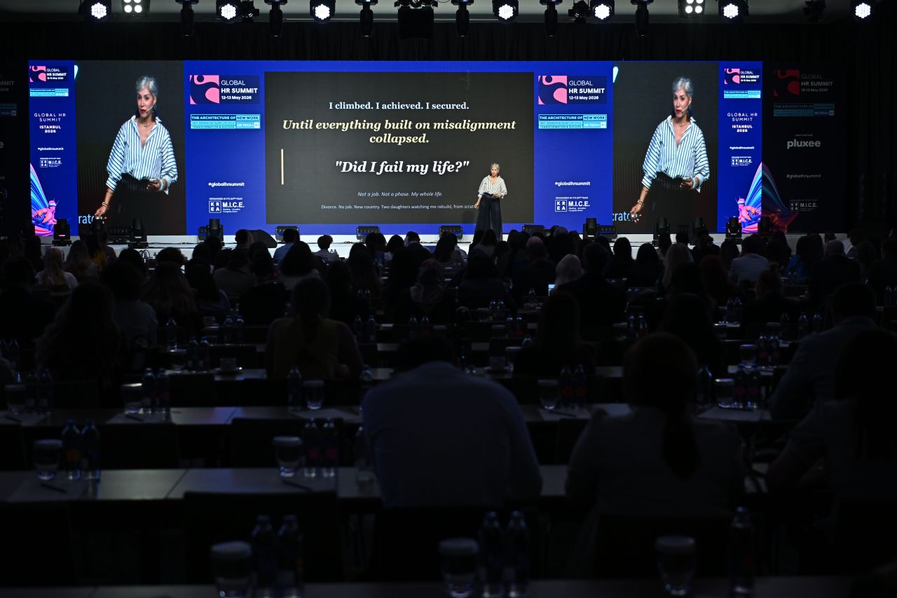 Myriam Ben Farhat addressing a packed auditorium at Global HR Summit Istanbul 2026